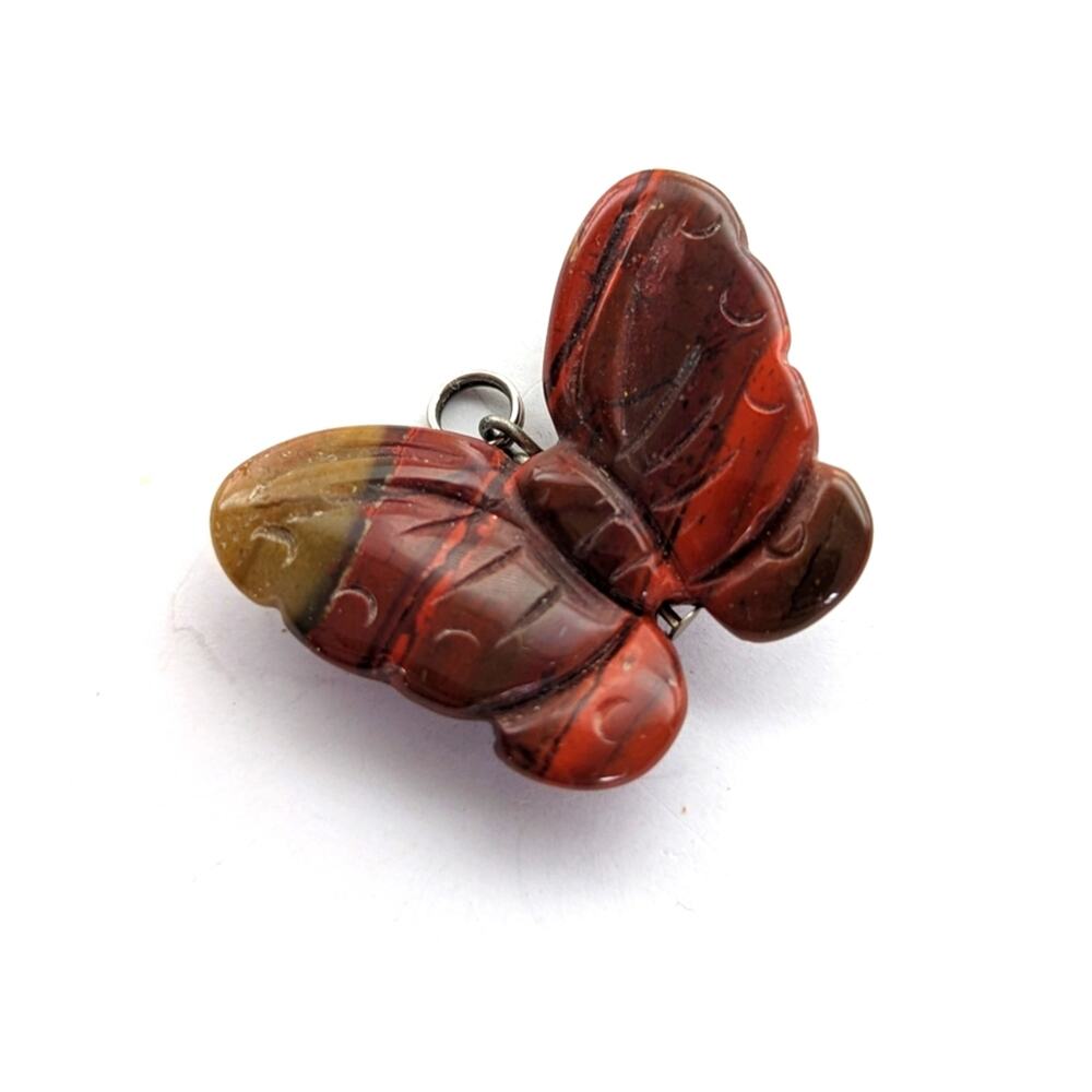 Bohemian Style Y2K Hand Carved Jasper Natural Stone Butterfly Charm Pendant